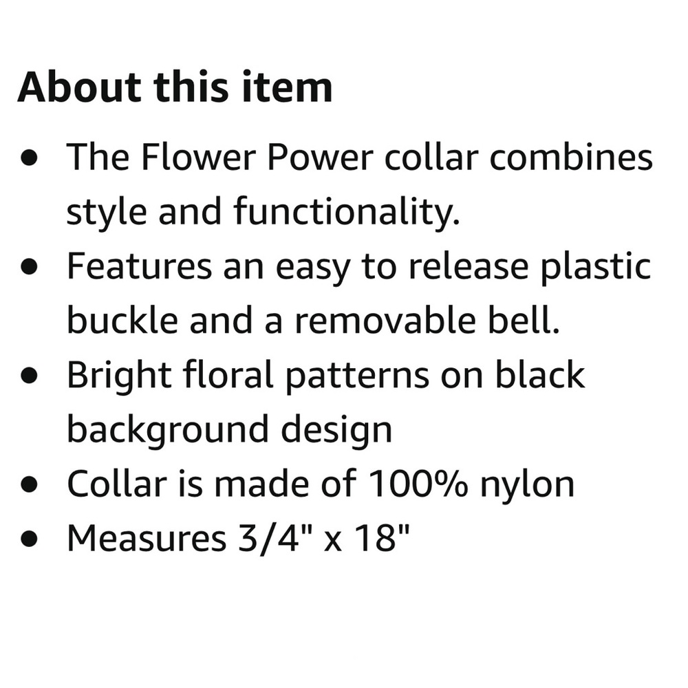 Dog Collar Flower Power M/L Black Buckle - Picture 3 of 9